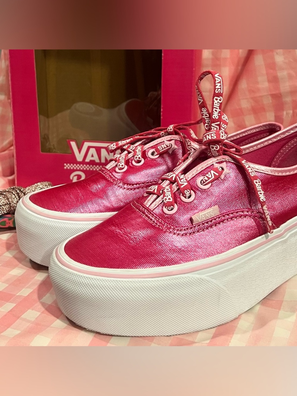 Vans x Barbie Platform Sneakers Pink Metallic | 7 | EUC | Limited Edition ‼️ - Picture 2 of 15